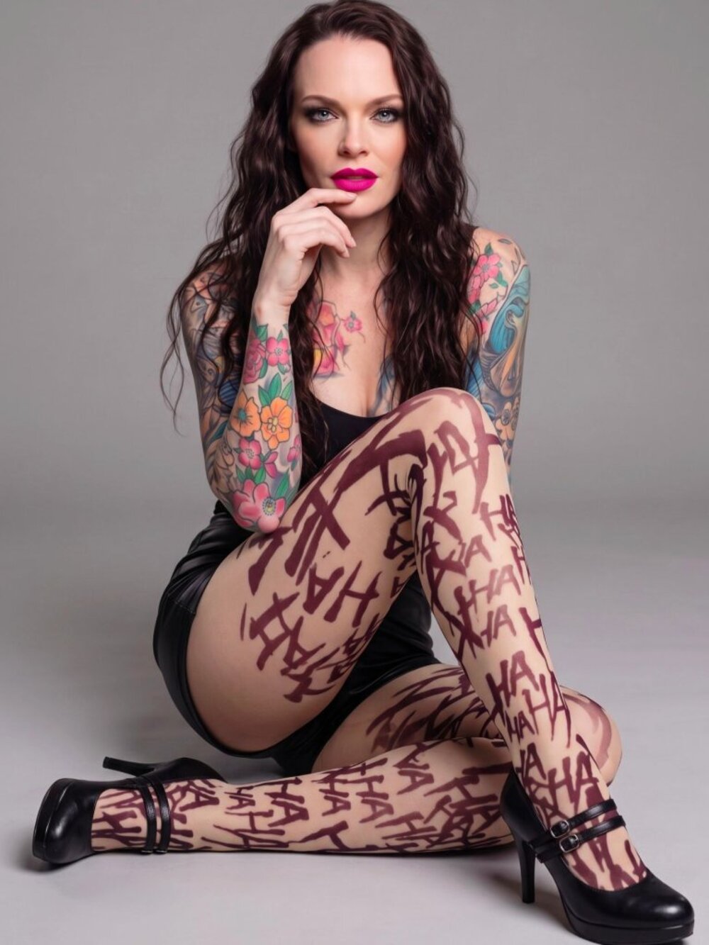 Dolls Kill DC Comics The Joker HAHA Printed Mesh Tights Black Nude Goth Sz S/M